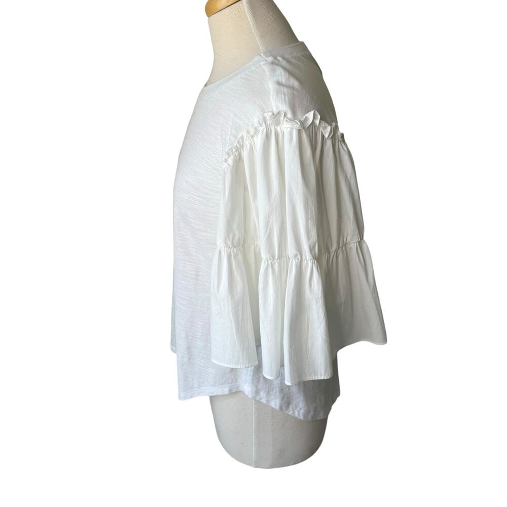 CINQ A SEPT Hailey Ruffle Short Sleeve Top in White Size Small 100% Cotton - Picture 9 of 12